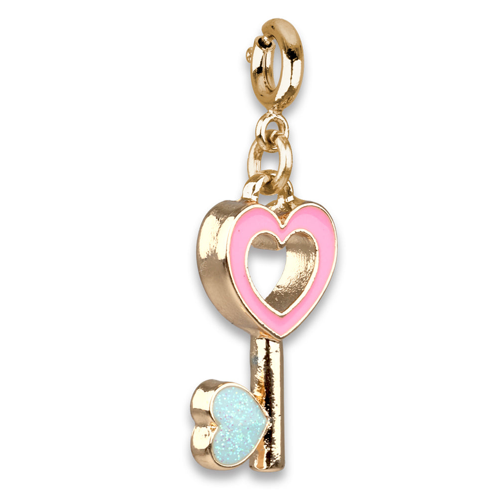 CHARM IT! Gold Heart Key Charm Side View - charmit.com