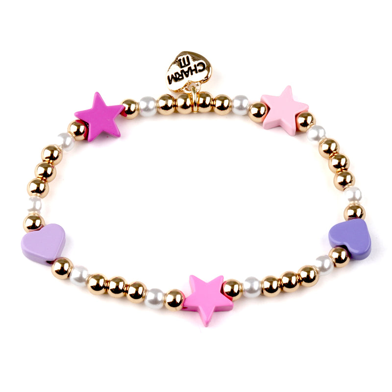 CHARM IT! Gold Heart & Star Stretch Bead Bracelet - charmit.com