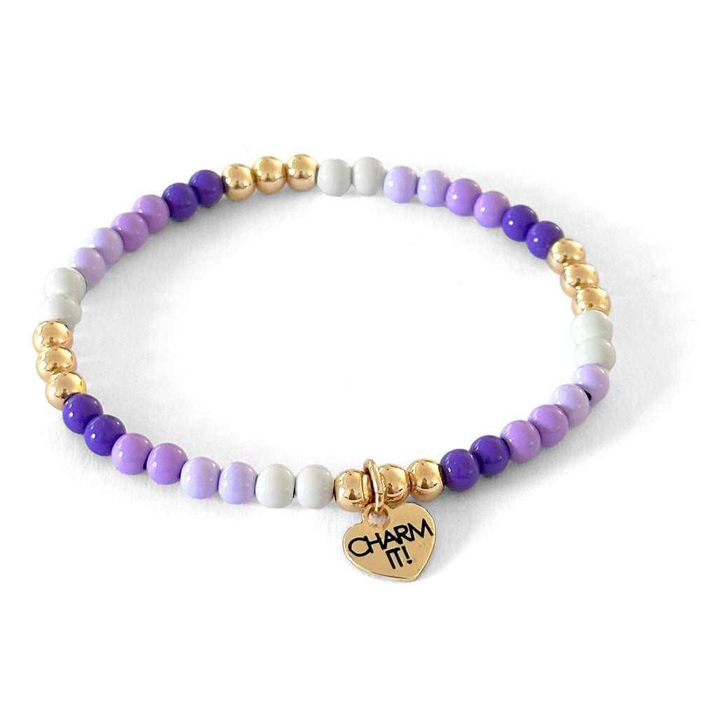 CHARM IT! Gold Purple Stretch Bead Bracelet - charmit.com