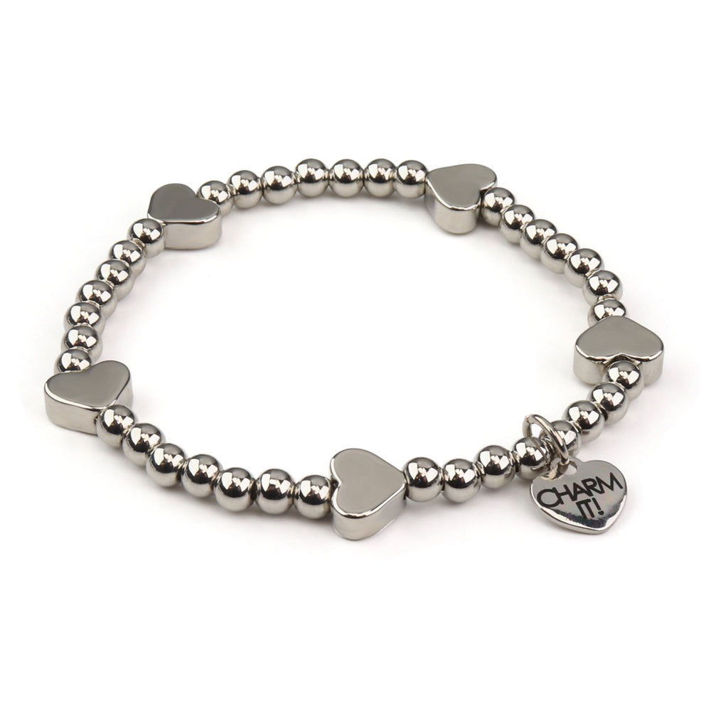 CHARM IT! Classic Silver Heart Stretch Bead Bracelet - charm-it.com