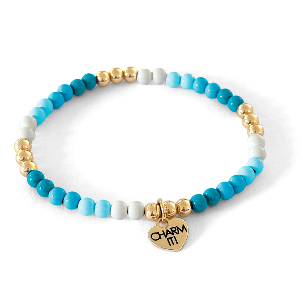 CHARM IT! Gold Aqua Stretch Bead Bracelet - charmit.com