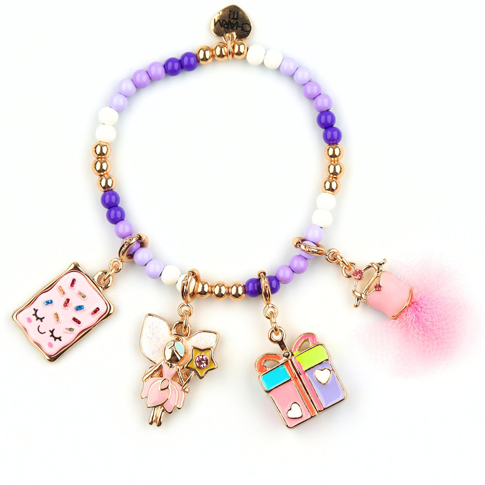 CHARM IT! Gold Purple Stretch Bead Bracelet - charmit.com