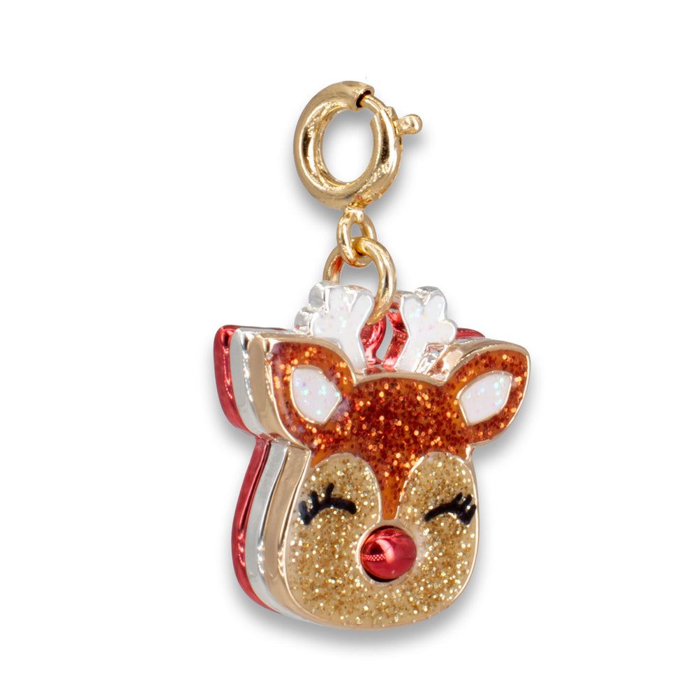Gold Glitter Reindeer Charm