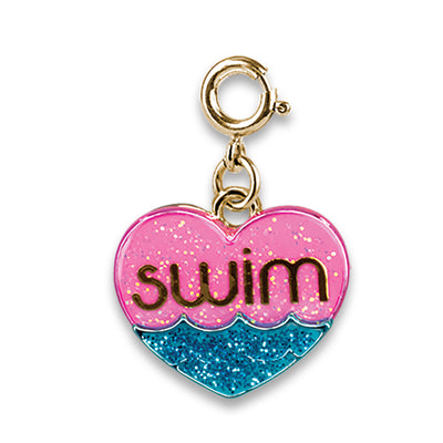 Gold Glitter Swim Heart Charm - www.charmit.com