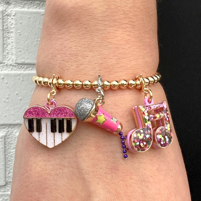 Gold Glitter Piano Heart Charm