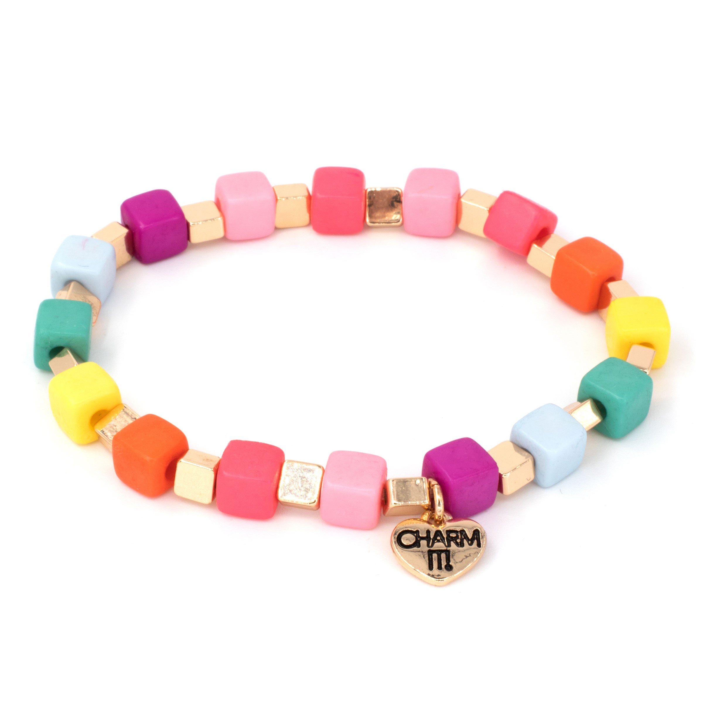 Gold Multi Cube Stretch Bead Bracelet – Charm It!