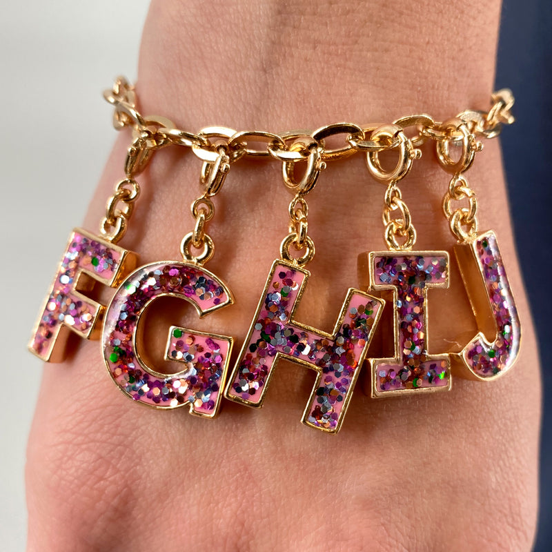 Gold Pink Glitter Letter H Charm-charmit.com