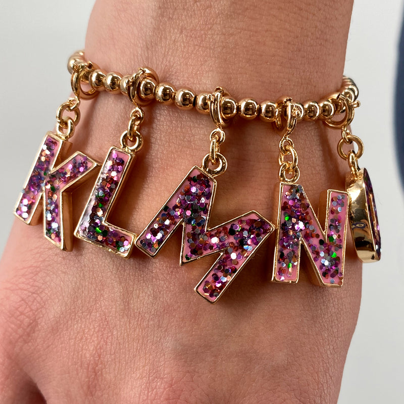 Gold Pink Glitter Letter L Charm-charmit.com