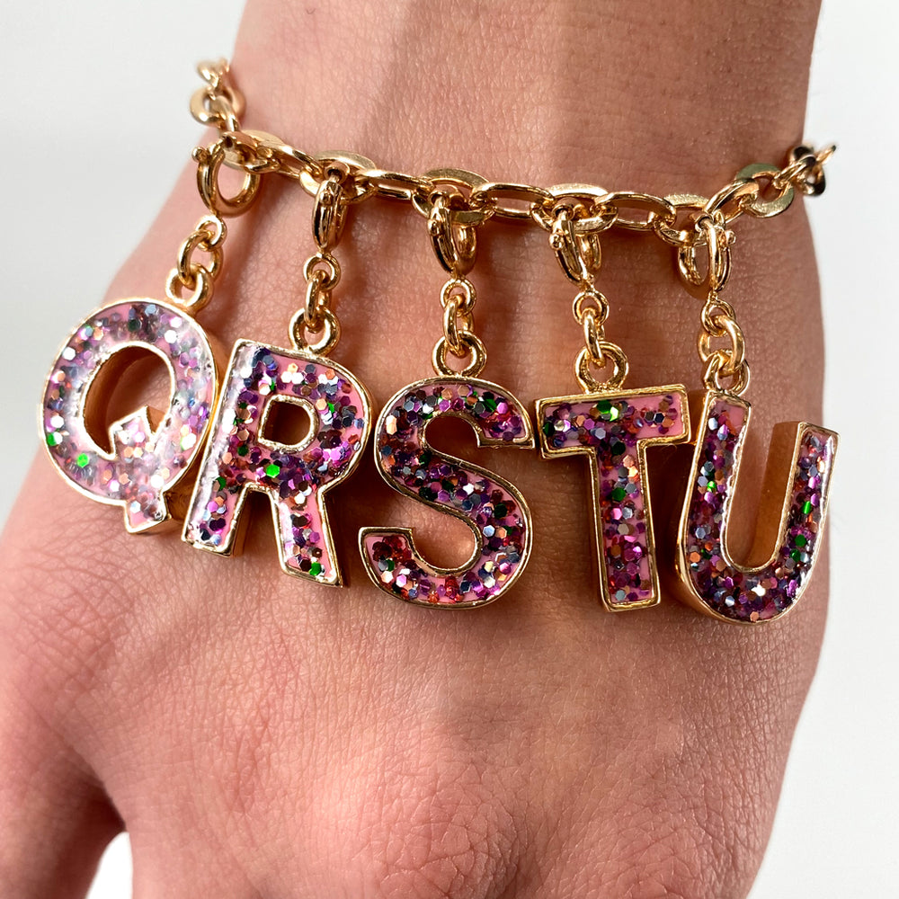 Gold Pink Glitter Letter U Charm-charmit.com