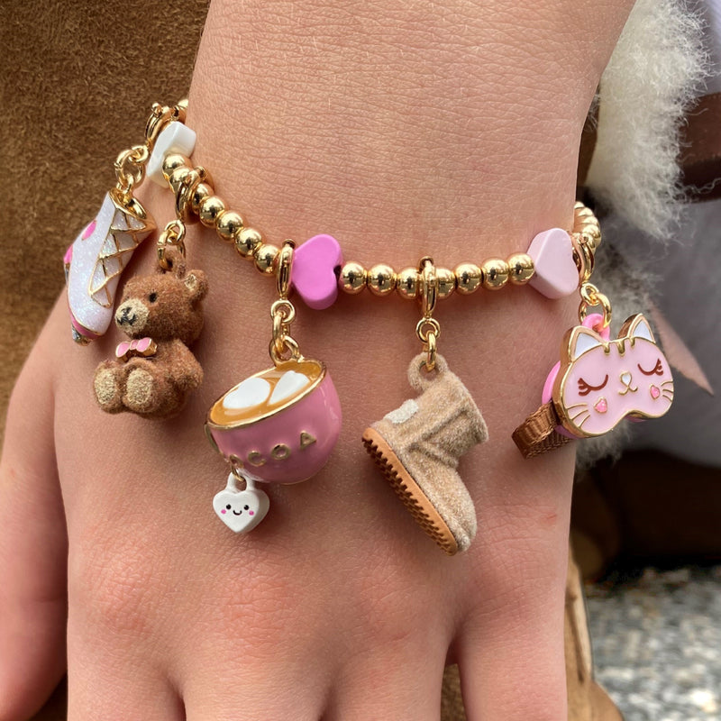 CHARM IT! Gold Bead Pink Heart Stretch Bracelet - charmit.com