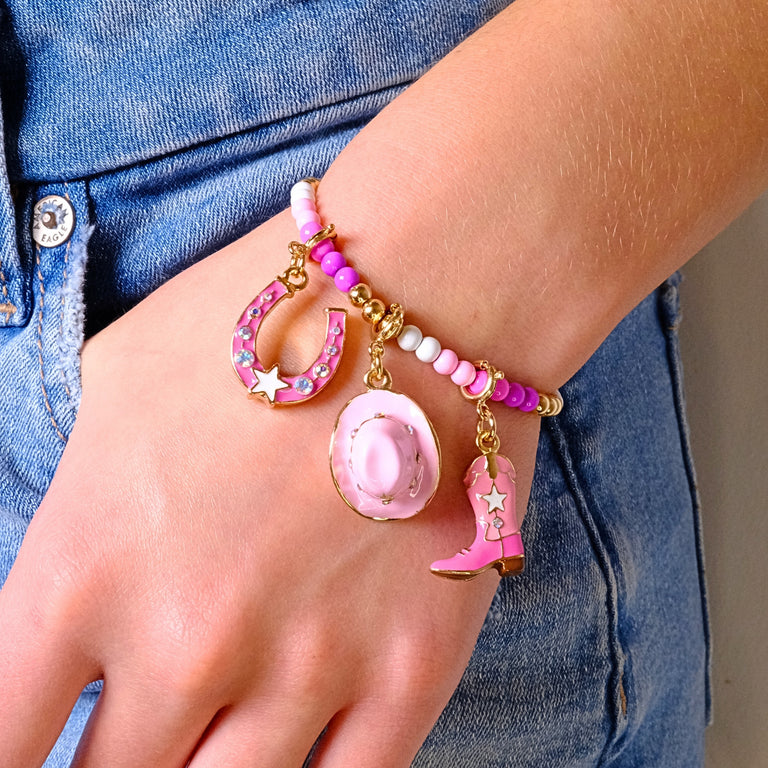 CHARM IT! Western Charm Bracelet with Cowboy Hat Charm, Cowboy Boot Charm, and Horseshoe Charm - charmit.com