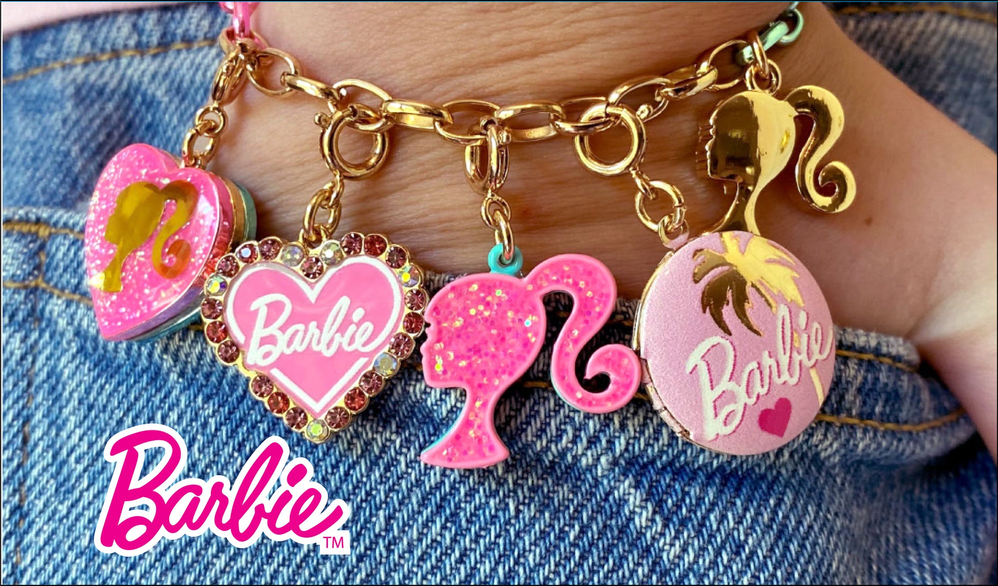 CHARM IT! x Barbie charms on a bracelet