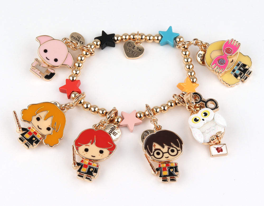 CHARM IT! Harry Potter Charm Bracelet with Dobby, Hermione Granger, Ron Weasley, Harry Potter, Hedwig, Luna Lovegood