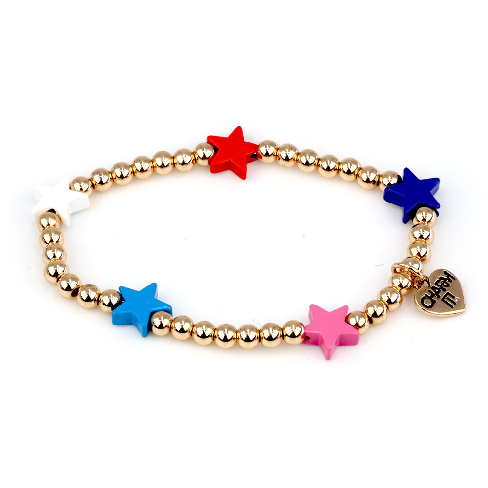 CHARM IT! Gold Patriotic Stretch Bead Charm Bracelet - charmit.com 