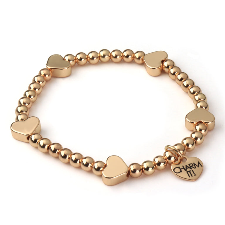 CHARM IT! Classic Gold Heart Stretch Bead Bracelet - charmit.com 