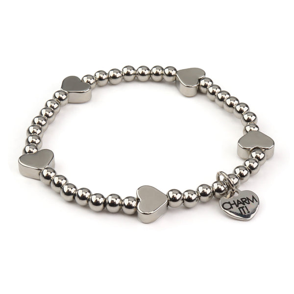 CHARM IT! Classic Silver Heart Stretch Bead Bracelet - charm-it.com