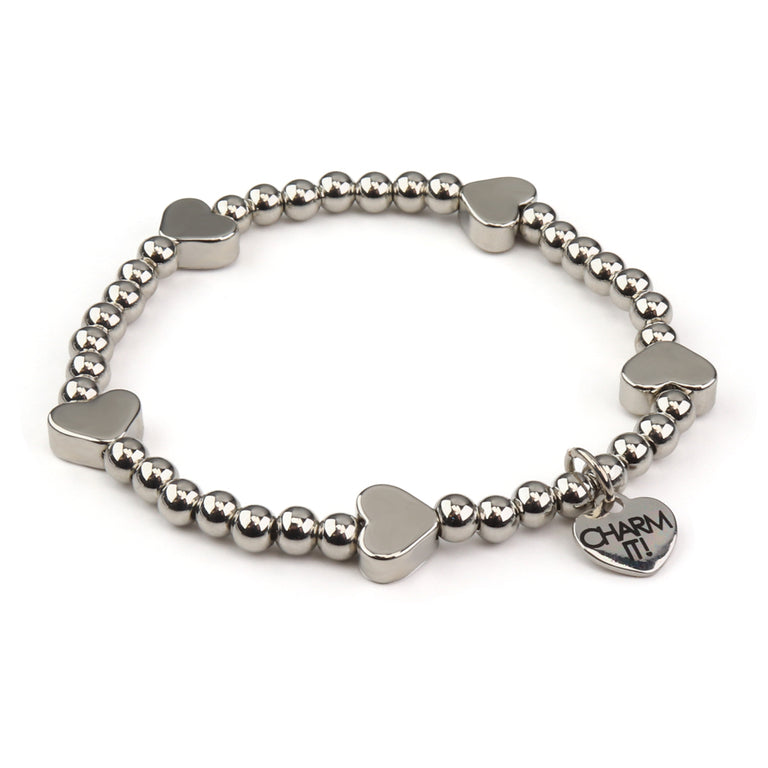 CHARM IT! Classic Silver Heart Stretch Bead Bracelet - charm-it.com