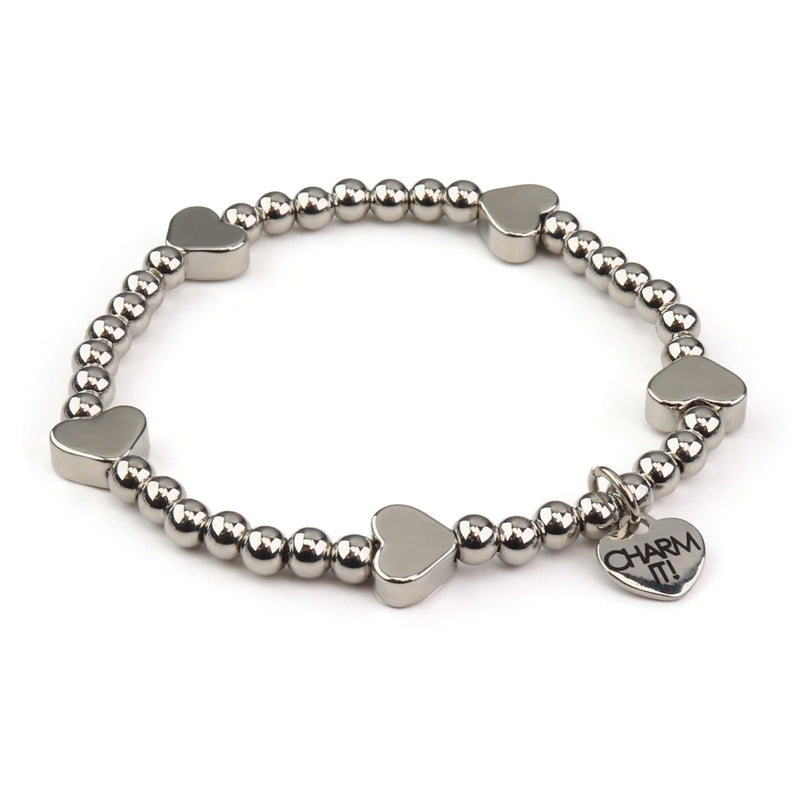 CHARM IT! Classic Silver Heart Stretch Bead Bracelet - charm-it.com
