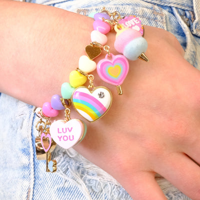 Gold Pastel Heart Stretch Bead Bracelet