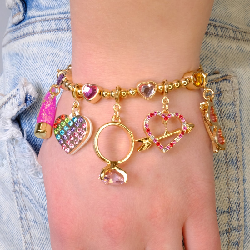 CHARM IT! Gold Sparkle Heart Stretch Bead Bracelet - charmit.com