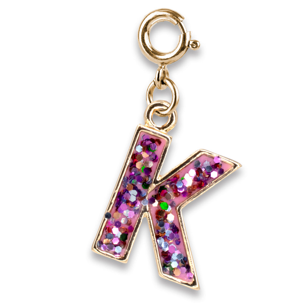 Gold Pink Glitter Letter K Charm