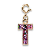 CHARM IT! Gold Pink Glitter Letter T Charm - charmit.com