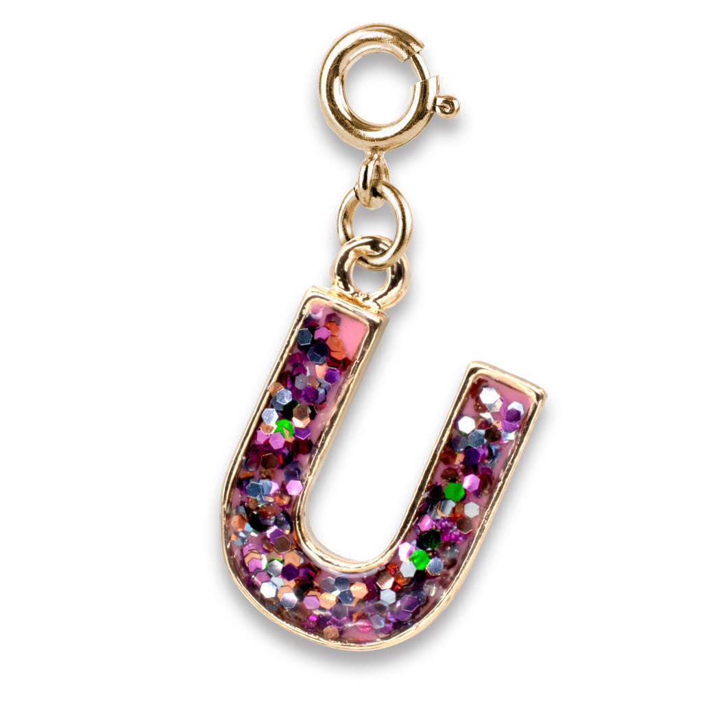 CHARM IT! Gold Pink Glitter Letter U Charm - charmit.com