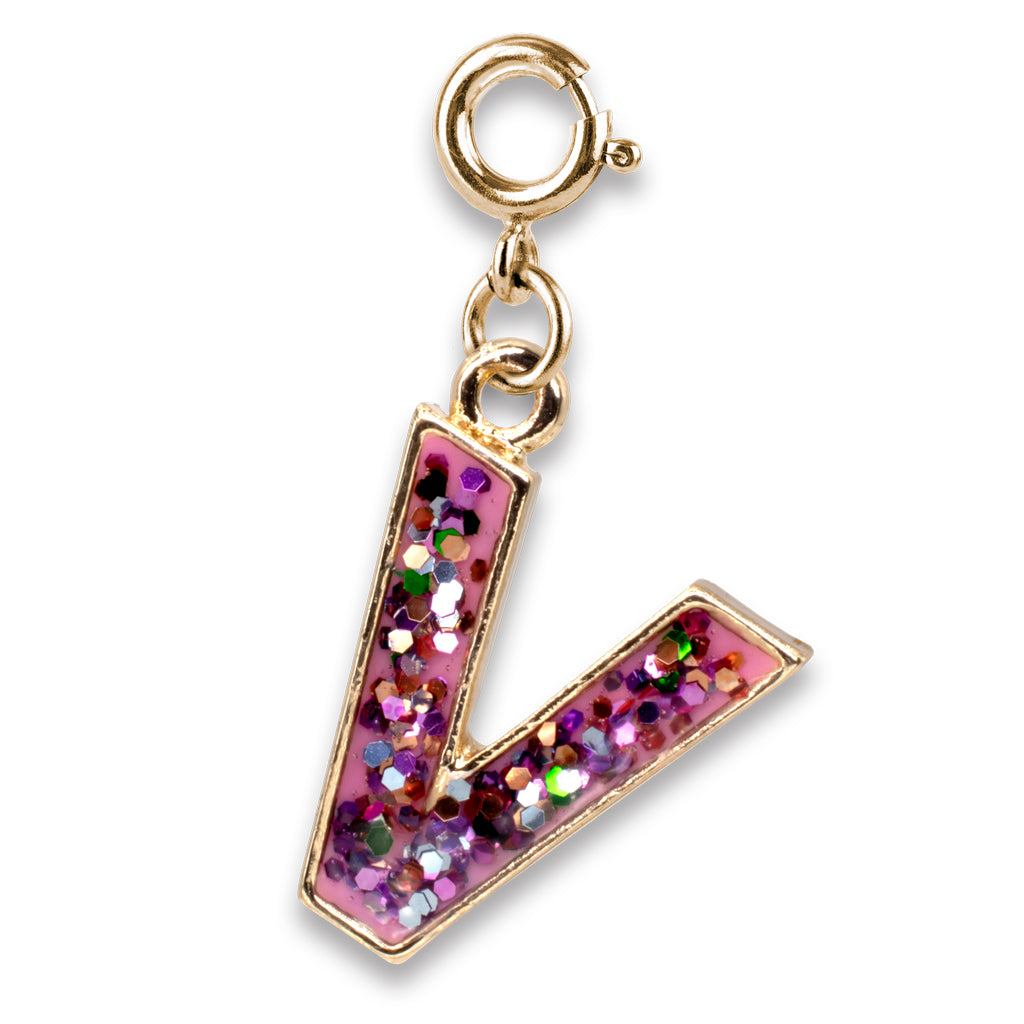 CHARM IT! Gold Pink Glitter Letter V Charm - charmit.com
