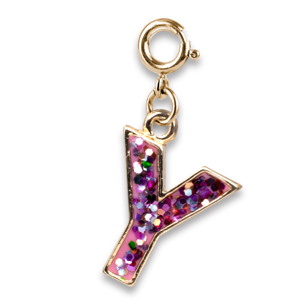 CHARM IT! Gold Pink Glitter Letter Y Charm - charmit.com
