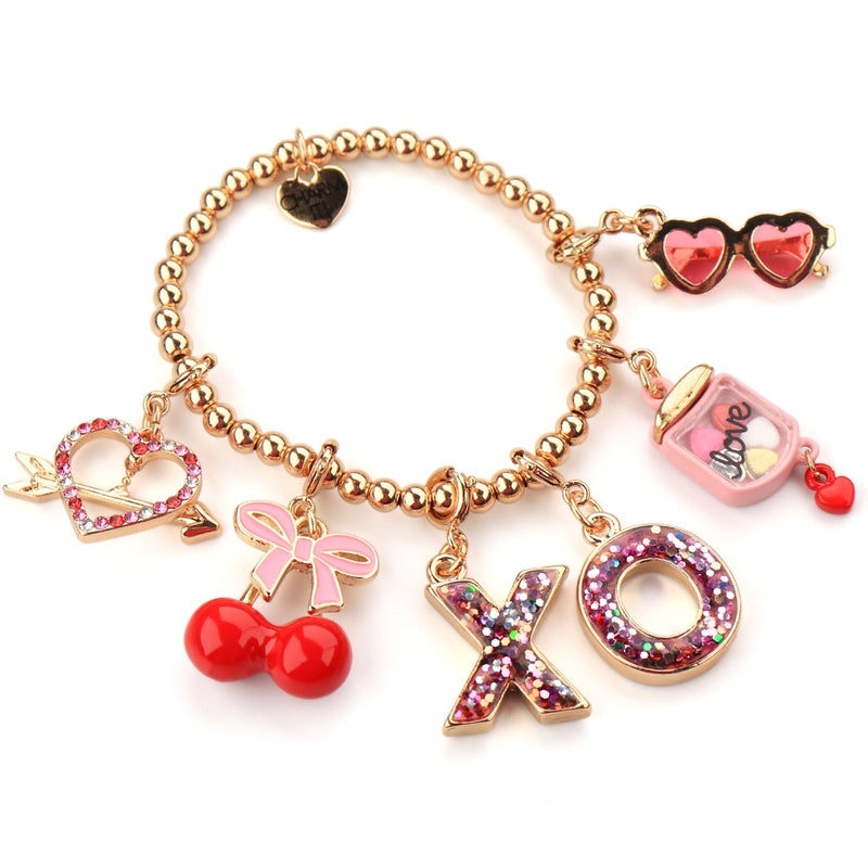 CHARM IT! Valentines' Themed Charm Bracelet with Cherries, Love, Heart Sunglasses, XO charms - charmit.com