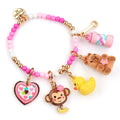 CHARM IT! Monkey, Rubber Ducky, Capybara, Bubbles, Layered Heart charms on pink stretch bead bracelet - charmit.com
