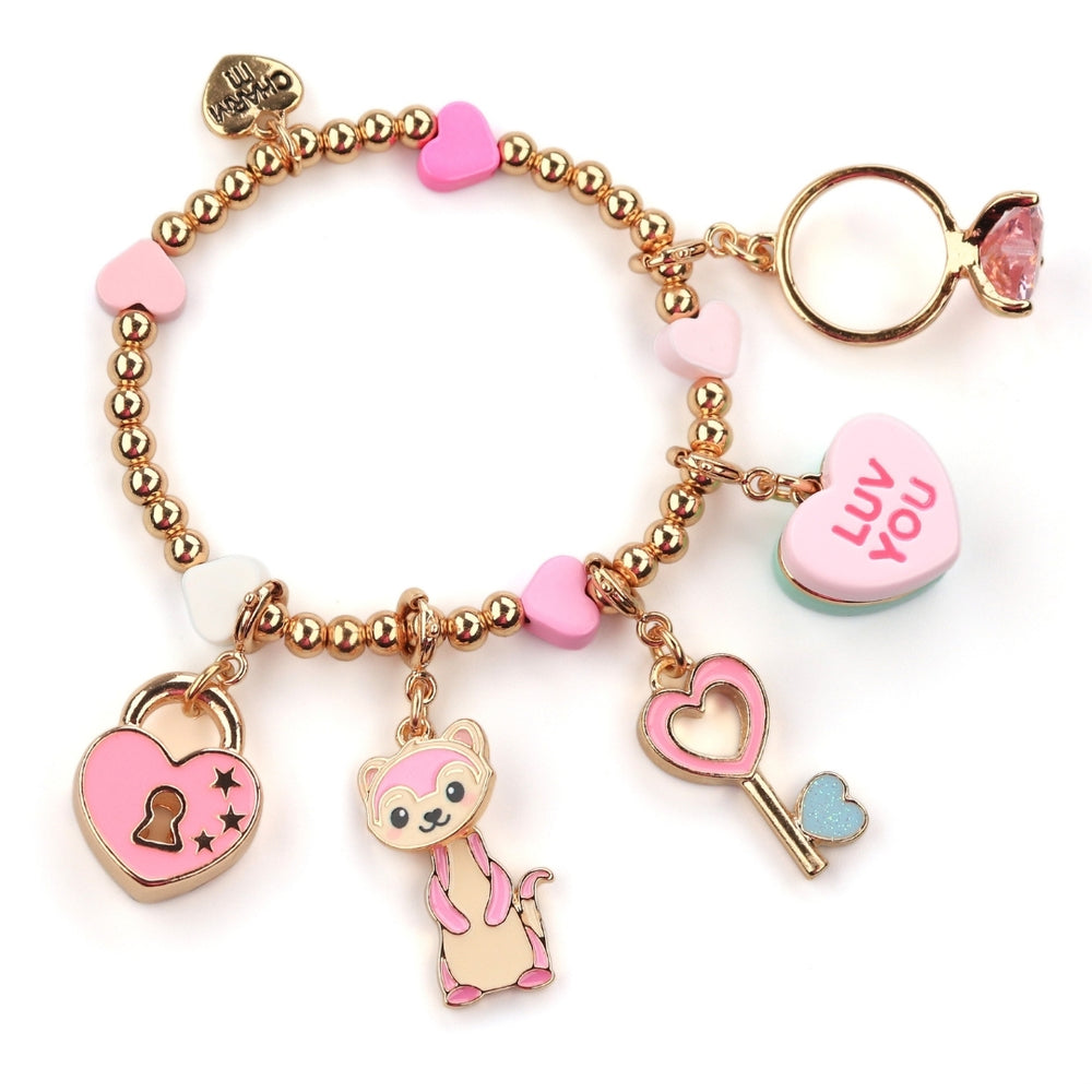 CHARM IT! Pastel Love Themed Charms for Valentine's Day  including Heart Lock, Heart Key, Candy Heart, Sparkle Heart Ring and Pink Ferret Charms - charmit.com