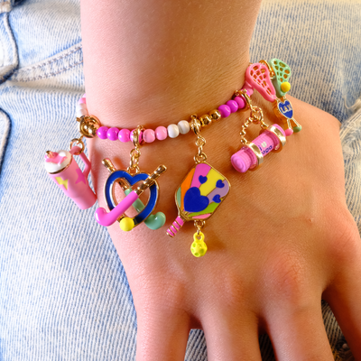 CHARM IT! Gold Pink Stretch Bead Bracelet with activity charms - charmit.com