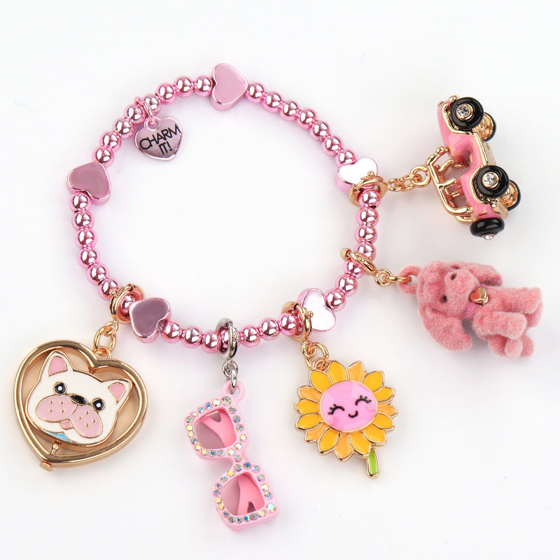 Classic Pink Heart Stretch Bead Bracelet