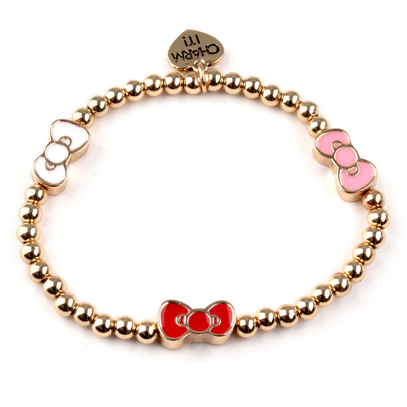 Gold Hello Kitty Bow Stretch Bead Bracelet