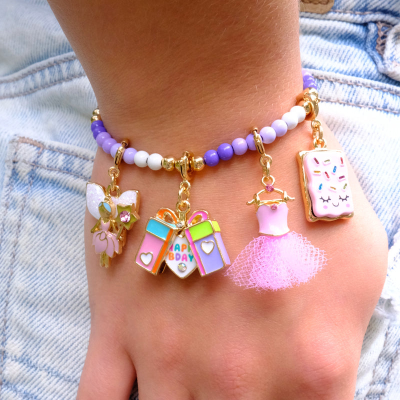 CHARM IT! Gold Purple Stretch Bead Bracelet - charmit.com