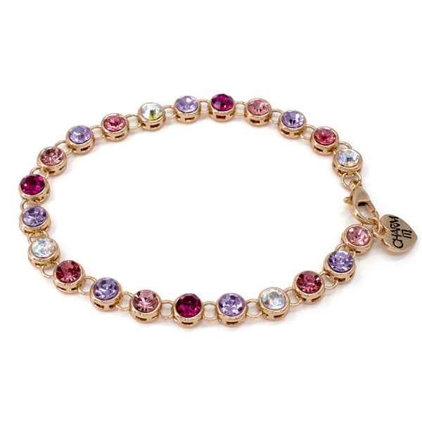 Gold Pink Multi Rhinestone Bracelet - charmit.com