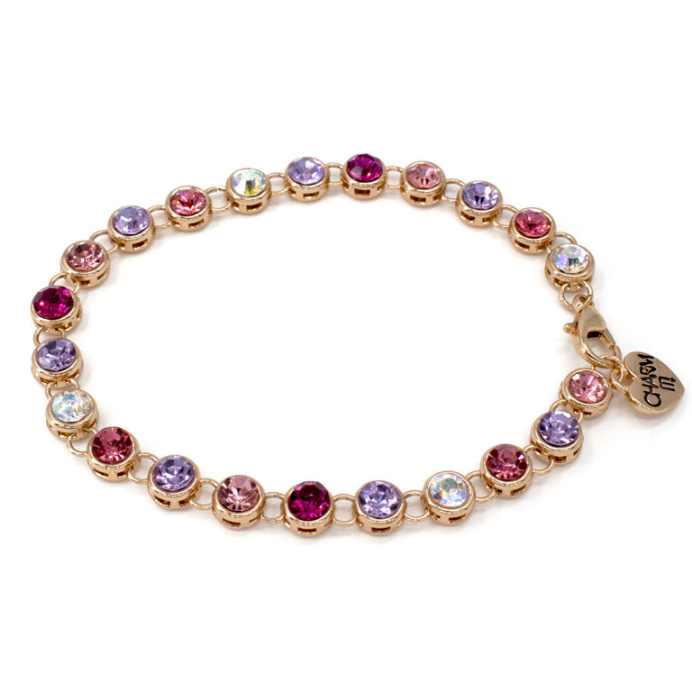 Gold Pink Multi Rhinestone Bracelet - charmit.com