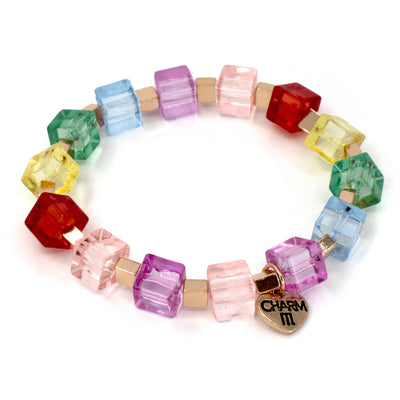 Gold Rainbow Cube Stretch Bead Bracelet-charmit.com