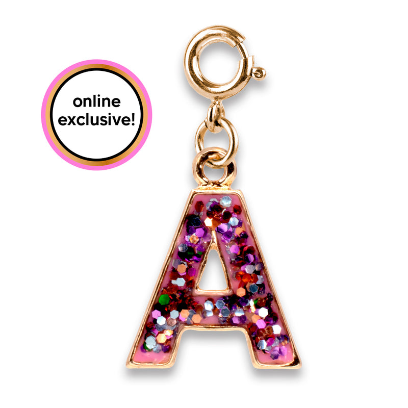 Gold Pink Glitter Letter A Charm