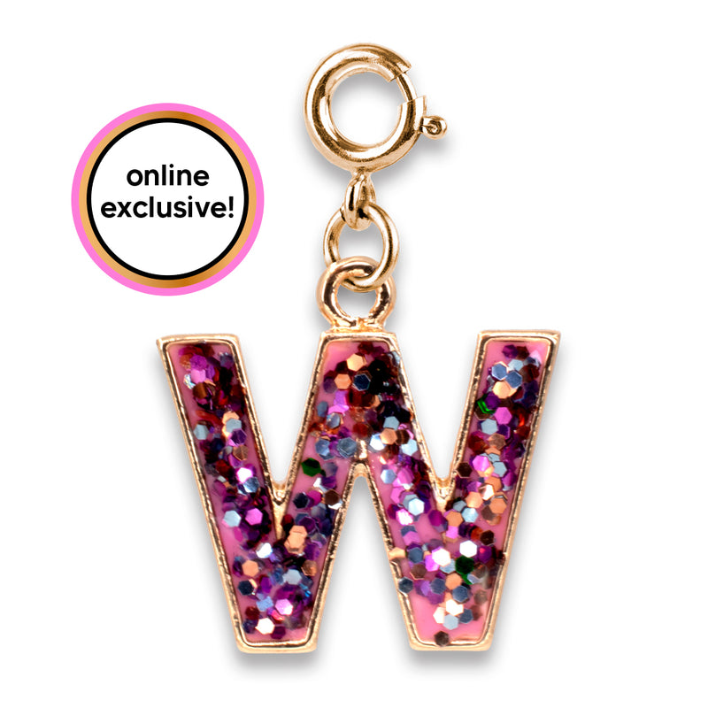 Gold Pink Glitter Letter W Charm