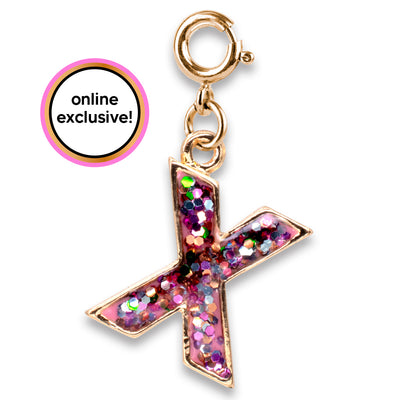Gold Pink Glitter Letter X Charm
