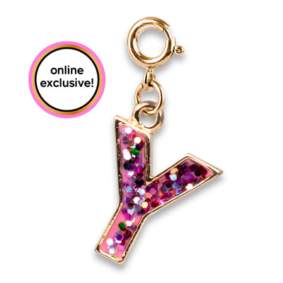Gold Pink Glitter Letter Y Charm