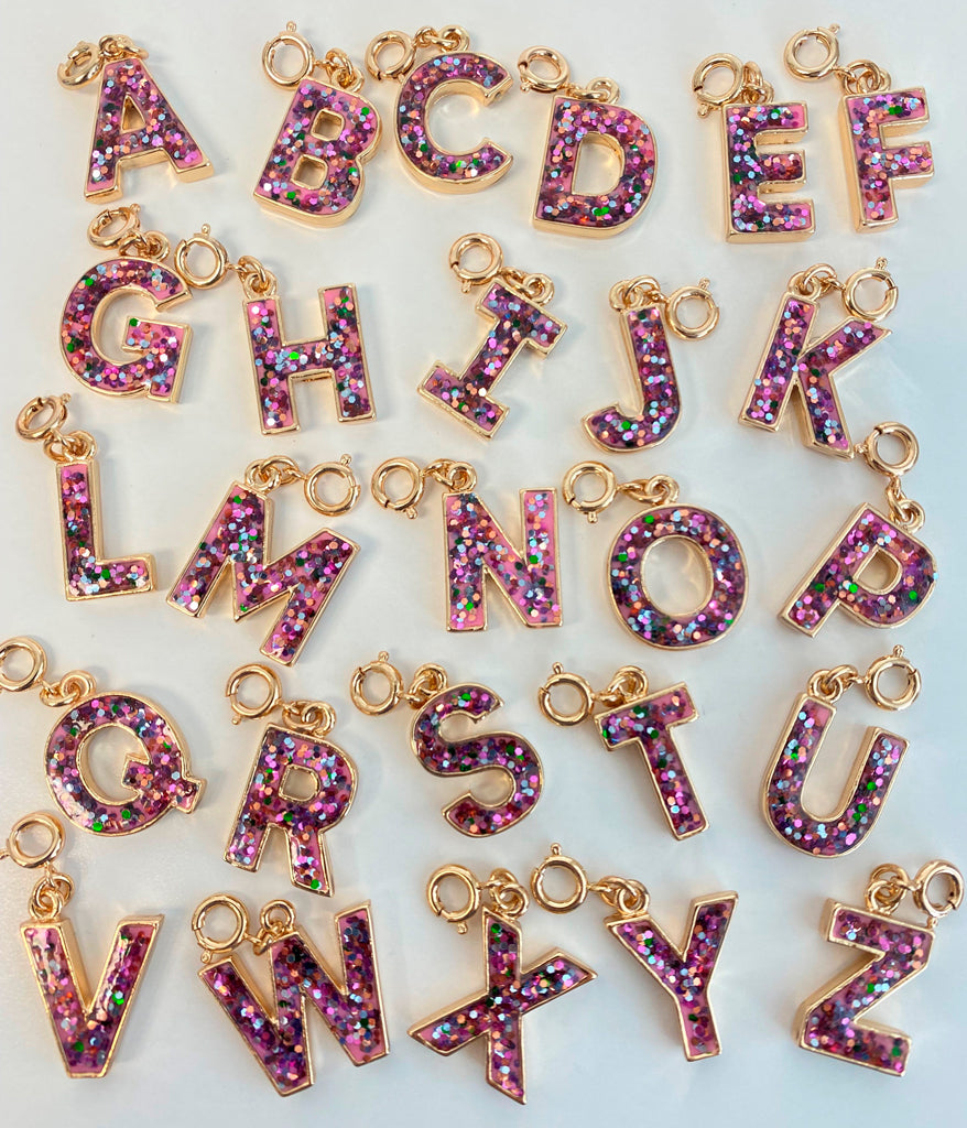 Gold Pink Glitter Letter M Charm-charmit.com