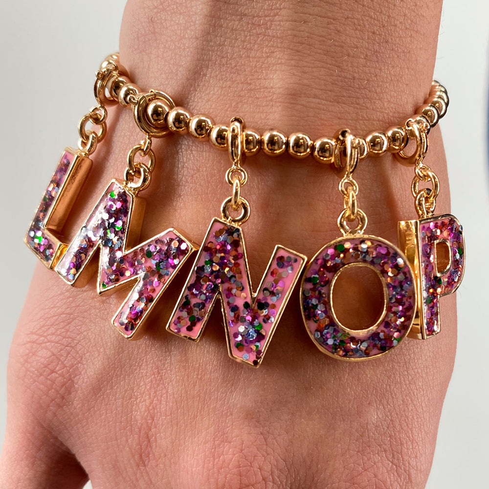 Gold Pink Glitter Letter M Charm-charmit.com