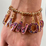 Gold Pink Glitter Letter M Charm-charmit.com