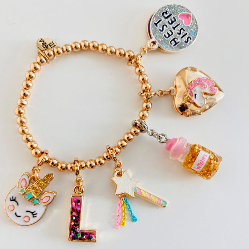 Gold Pink Glitter Letter E Charm-charmit.com