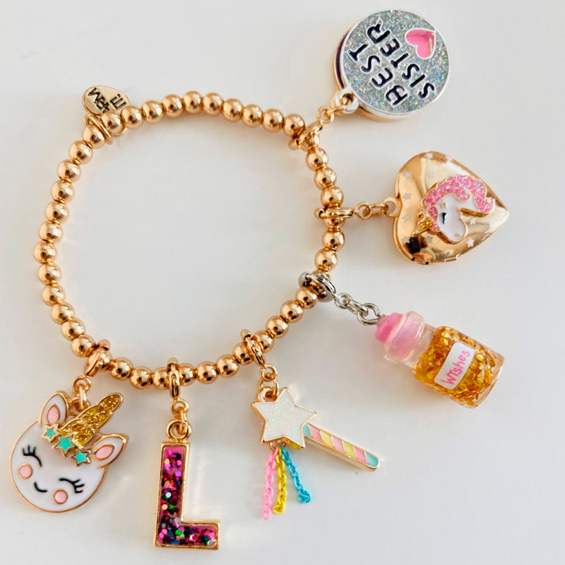 Gold Pink Glitter Letter M Charm-charmit.com