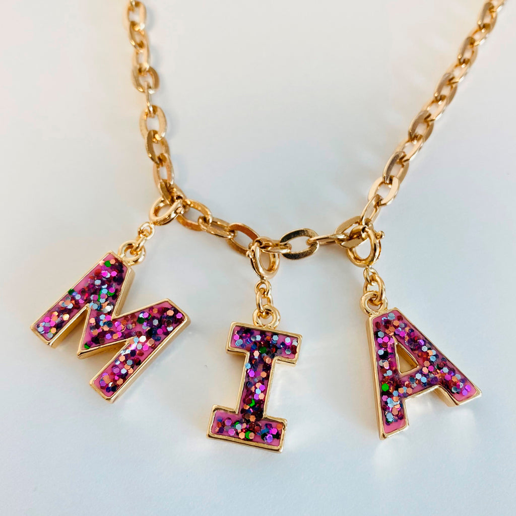Gold Pink Glitter Letter Z Charm-charmit.com