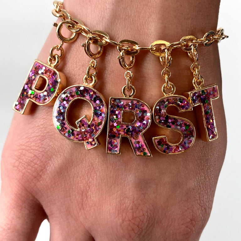 Gold Pink Glitter Letter S Charm-charmit.com